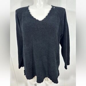 NWT Outside Additions by Stan Herman Sz 1X Black Sweater Neck/Sleeve/Hem Decor